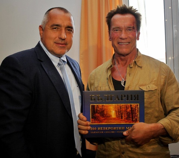 Bulgarian PM Boyko Borissov meets Arnold Schwarzenegger